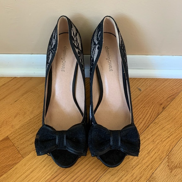 Charming Charlie Lace Peep Toe Heels Size 7.5 - Picture 2 of 4